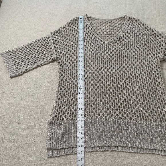 Joseph Ribkoff metallic sequined openwork tunic sweater in champagne - Size L - Picture 6 of 11